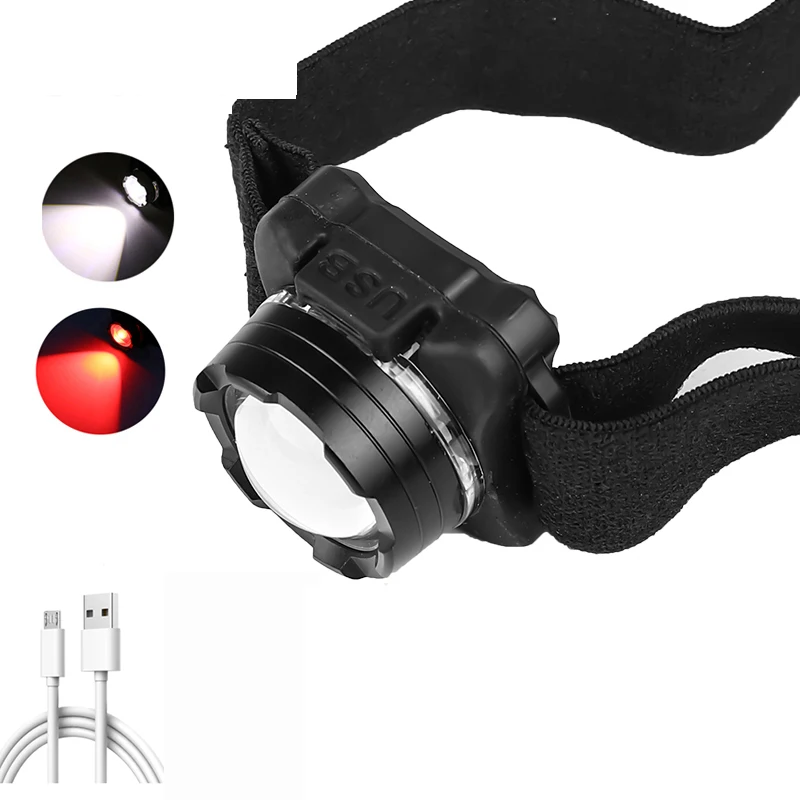 

LED Headlamp Built-in Battery USB Rechargeable Headlight COB Portable Head Lamp Torch Waterproof Aluminum White Red Lighting