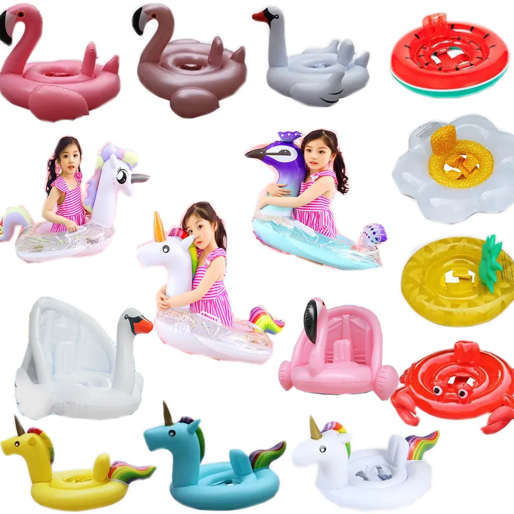 Baby Swimming Ring with Sunshade Pool Float Flamingo Inflatable Swimming Circle Baby Seat Swim Pool Toys Summer Party