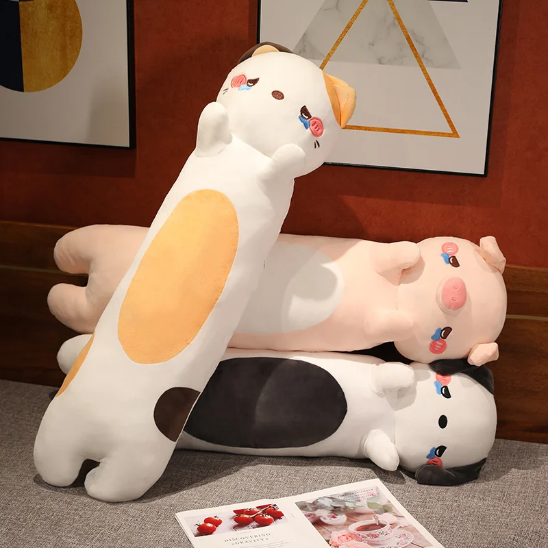 

100cm Kawaii Stuffed Animals Plush Pillow Cute Piggy Cat Dog Long Plushies Doll Anime Sleeping Pillows Cushion for Home Decor