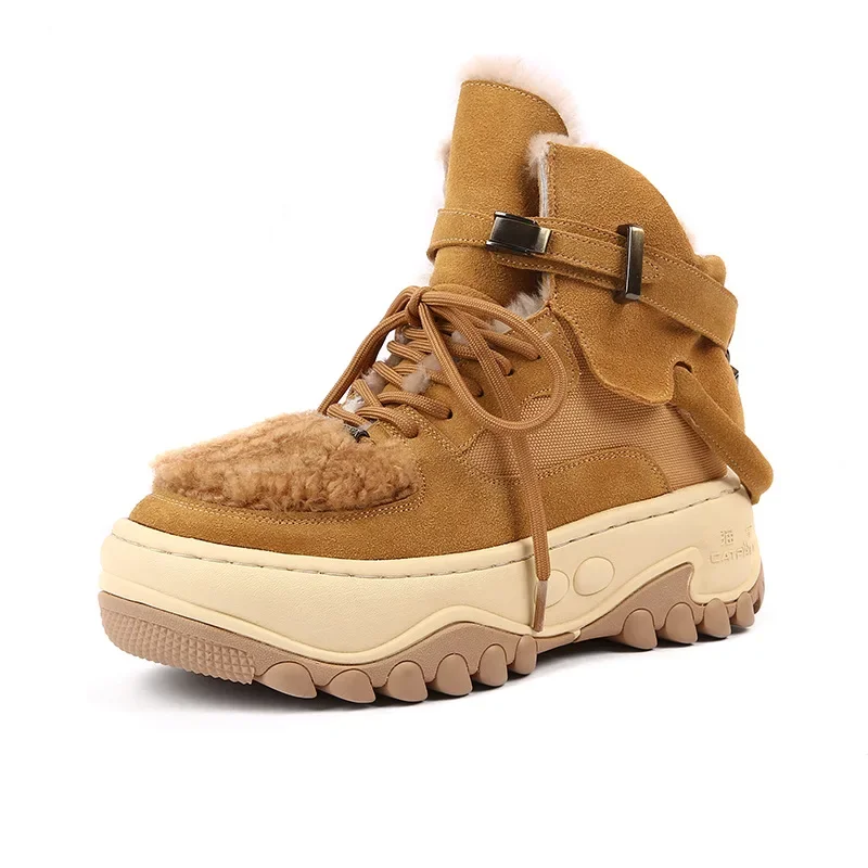 

Boots New High Street Snow Boots Female Winter New Cashmere and Extra Thick Warm Wool Shoes Sheep Fur Integrated Cotton Shoes