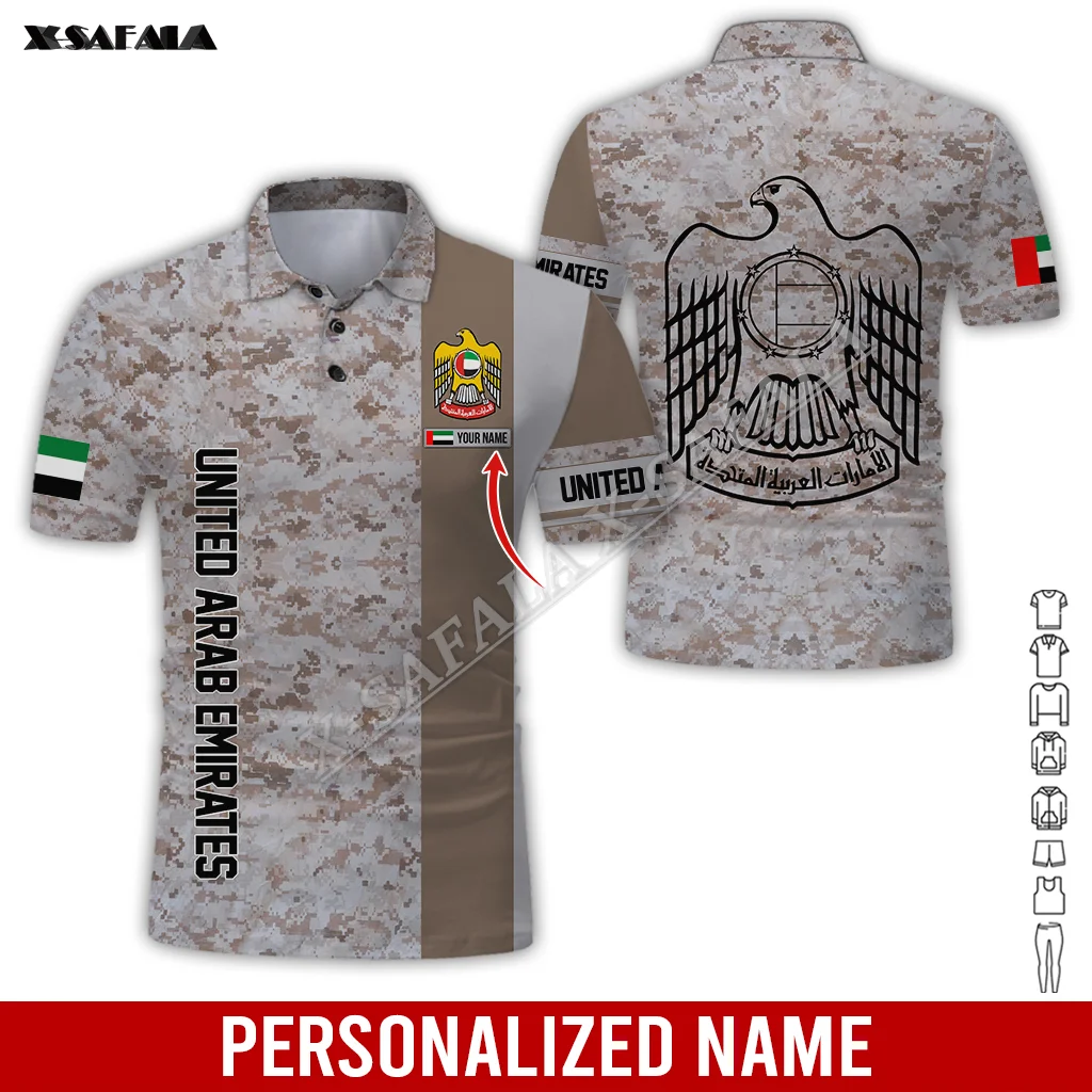 

Camo UAE United Arab Emirates Eagle Flag Army 3D Print Polo Shirt Men Collar Short Sleeve Tee Top High Class Sport Gift Daily