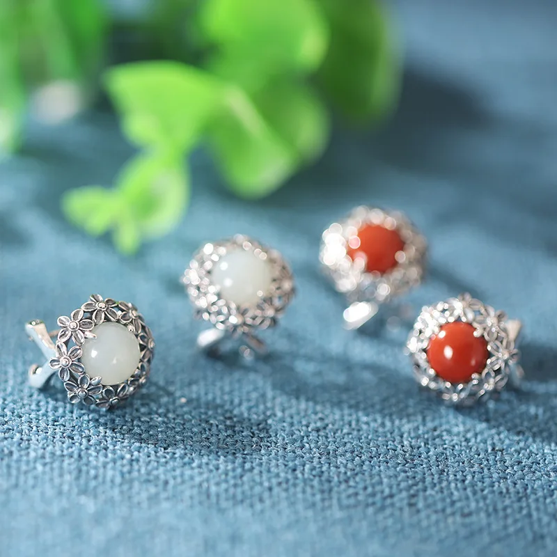 

Женские серьги-гвоздики из стерлингового серебра S925 с нефритом