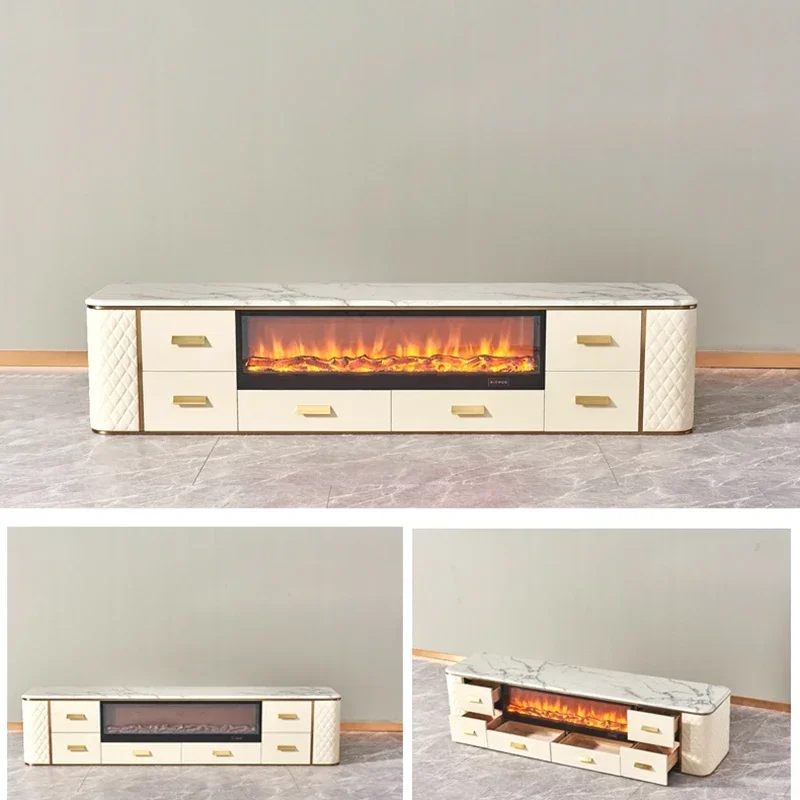 Новый тип ТВ-стола с камином имитация пламени спеченный камень ТВ-шкаф для