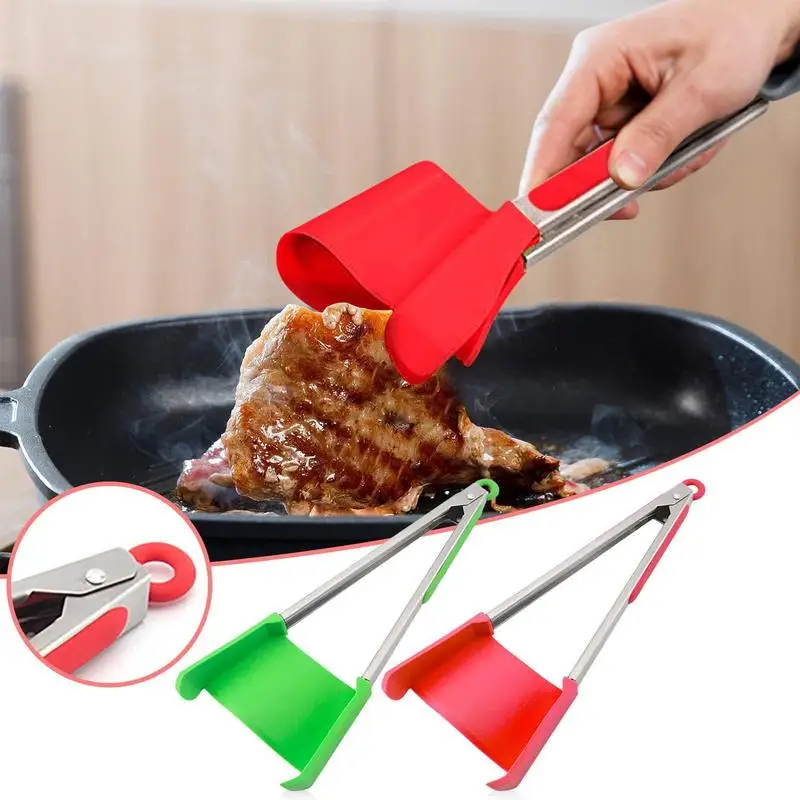 

Силиконовая искусственная кухонная лопатка, умные зажимы для еды, кухонная утварь, 2 в 1, щипцы, антипригарная Лопатка и щипцы