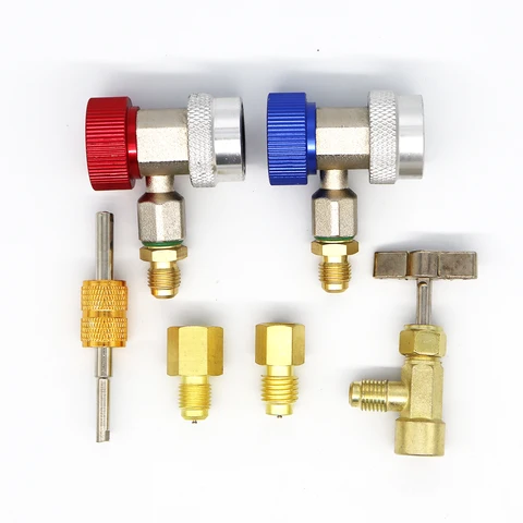 Набор инструментов для адаптера переменного тока, включая быстроразъемные соединители R134A Can Tap, H/L R134A, адаптеры R410, адаптер бака и инструмент для удаления сердечника клапана