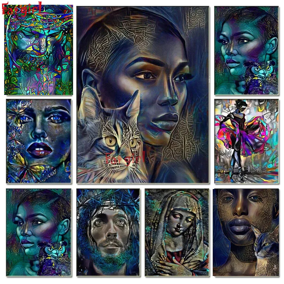 

5d алмазная вышивка, мозаика, абстрактное искусство, животные, Иисус, женщина, кот, алмазная живопись «сделай сам», Набор для вышивки крестико...