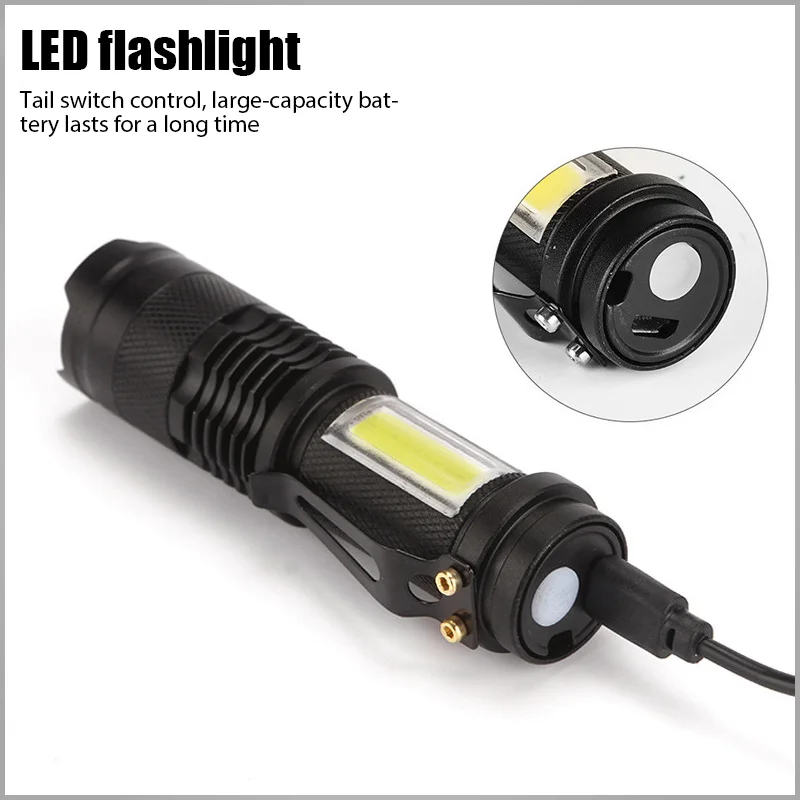 

120LM MINI Flashlight Built In Battery USB Charging LED Flashlight COB Zoomable Waterproof Tactical Torch Lamp Bulbs Lantern