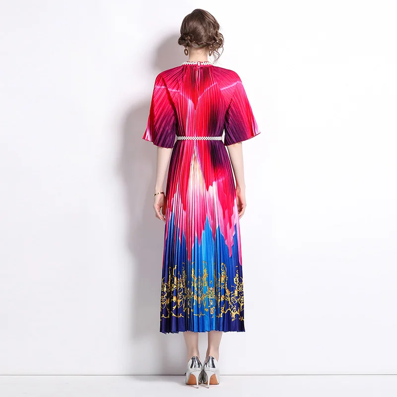 Женское длинное платье с коротким рукавом элегантное приталенное круглым