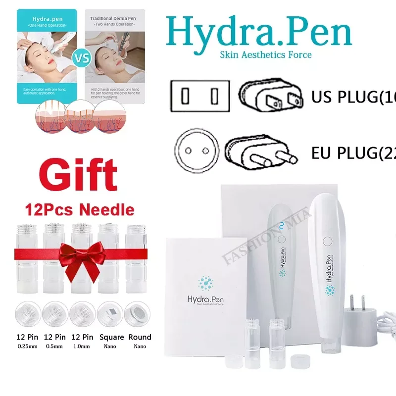 Wireless Hydra Pen H2 Professional Microneedling Pen Hydrapen Hydra Roller Pen Automatic Serum Applicator with 12pcs Cartridges