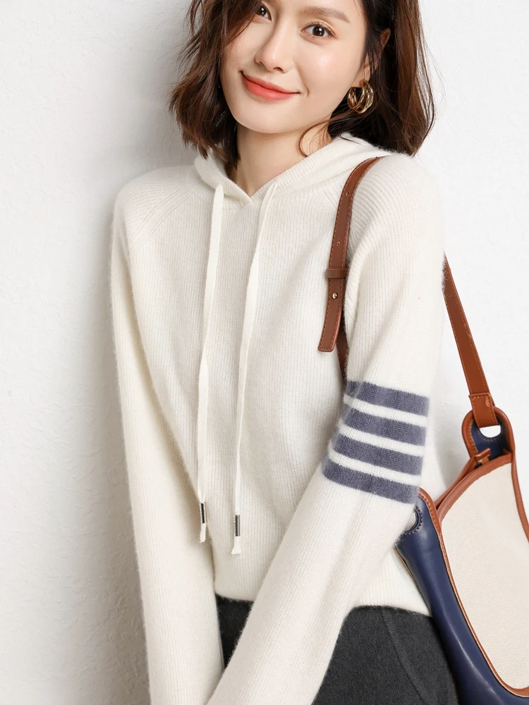 Новый женский пуловер из 100% кашемира с капюшоном толстая теплая кашемировая