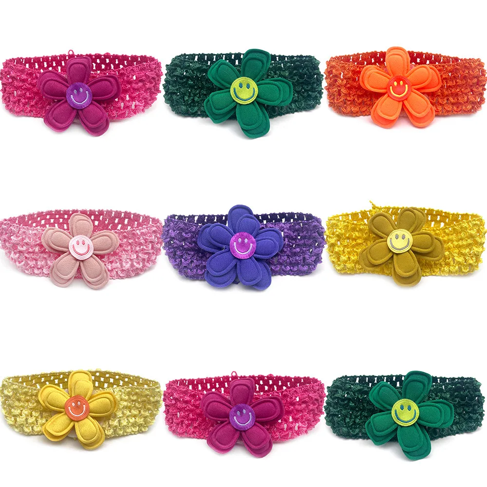 

30/50pcs Pet Dog Bowties Necktie Elastic Band with Smile Flowers Dogs Bow Tie for Small Middle Large Dog Collar Accessories