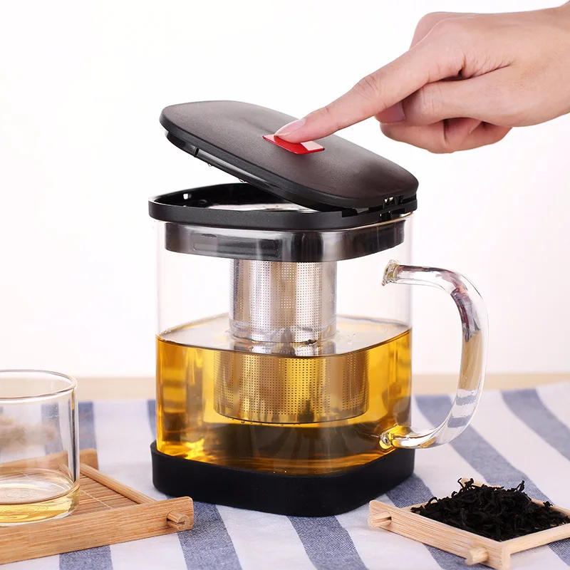 

Glass Teapot Teacup Set Heat Resistant Square Glass Teapot With Tea Infuser Puer Oolong Tea Kettle Office Tea Cup Droshipping