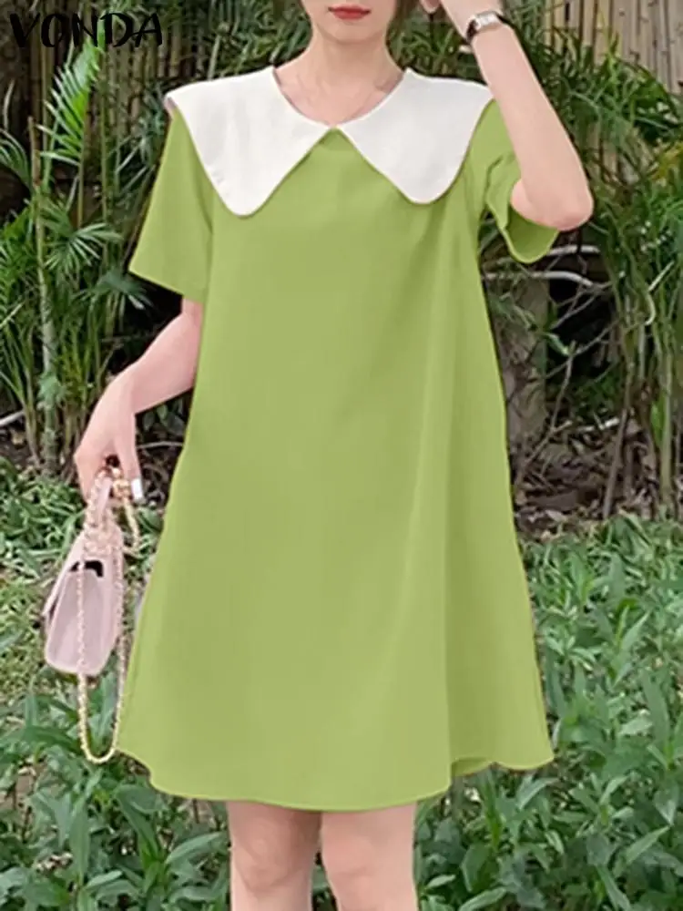 

Сарафан VONDA женский с кукольным воротником, Модный повседневный свободный цветной сарафан с коротким рукавом, в стиле пэчворк, базовое платье, лето 2023