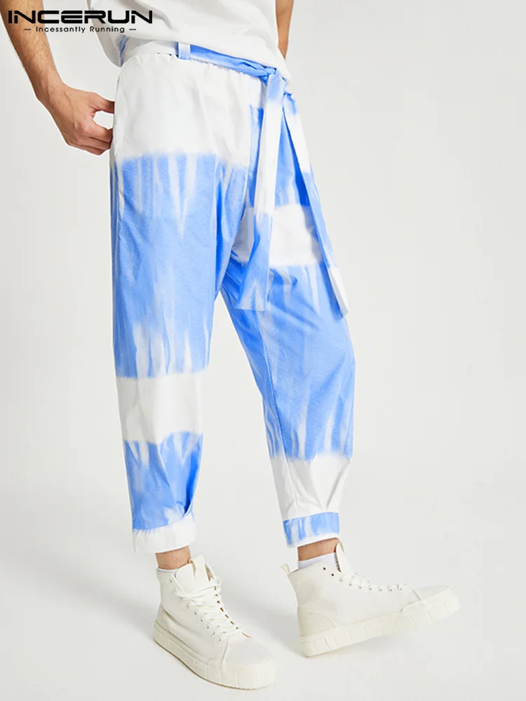 

INCERUN Men Casual Pants Tie Dye Lace Up Streetwear Loose Fashion Trousers 2022 Joggers Gradient Leisure Pantalones Hombre S-5XL