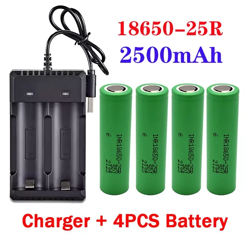 

NEW2023 100% Original 18650 Battery 3.7V 2500Mah INR18650 25R Hoge Ontlading 20A Power Bateria Mobiele Voor Schroevendraaier+USB