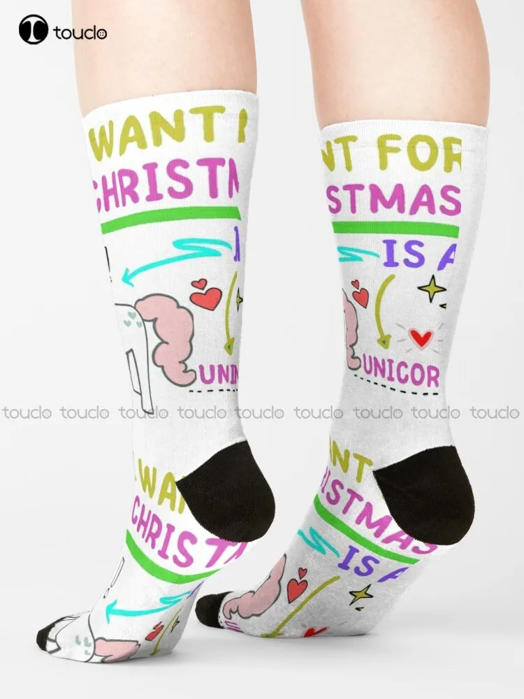 

All I Want For Christmas Is A Unicorn Socks Womens Soccer Socks Design Happy Cute Socks Creative Funny Socks New Popular Gift
