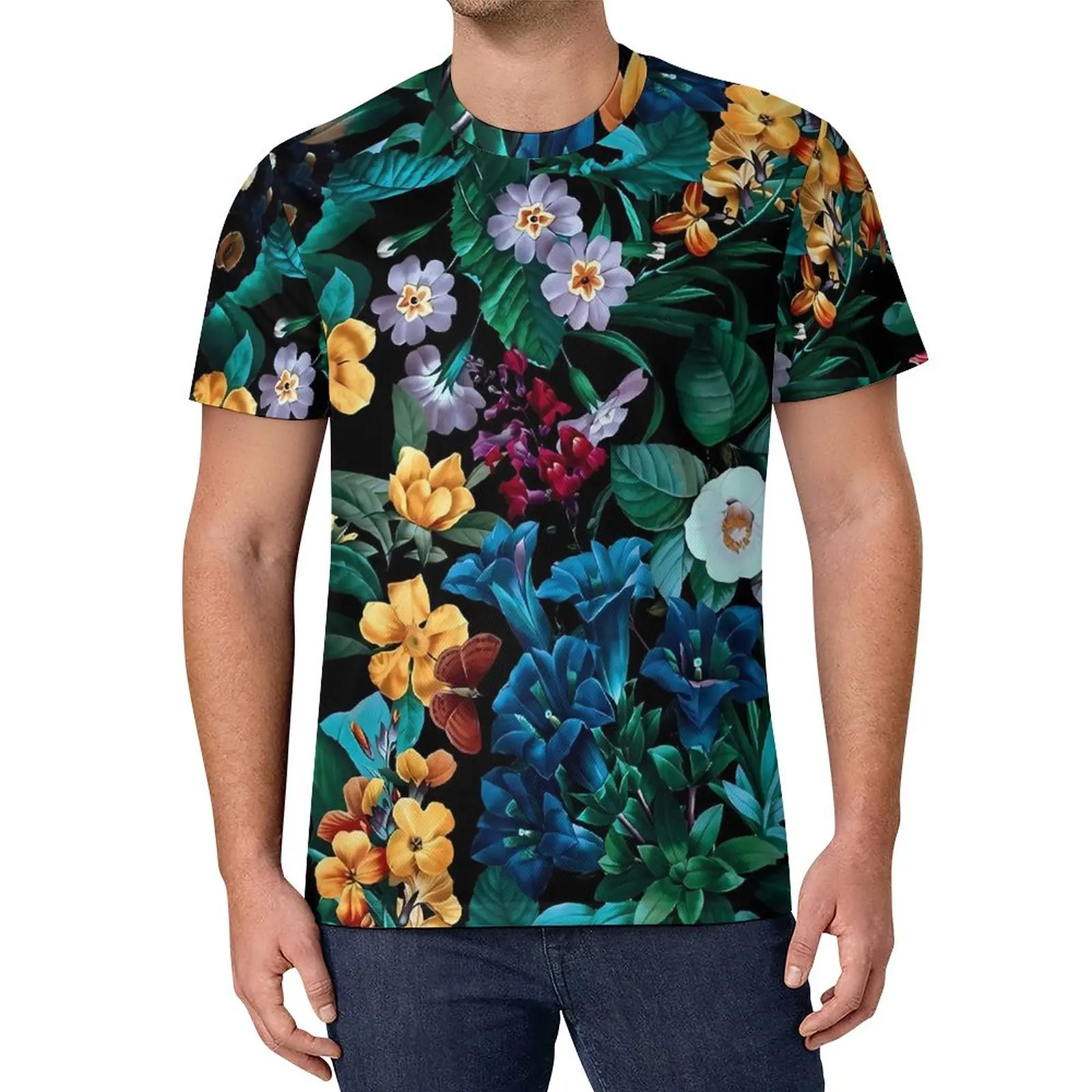 

Красочная футболка с цветочным принтом, футболки в эстетике полуночного сада, женский летний дизайнерский топ с круглым вырезом, большой размер 5XL 6XL