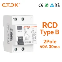 ETEK RCD Type B Evse 2P 2Poles DC Earth Leakage Circuit Breakers RCCB 40a 30ma EKL6-100B 10KA Din Rail 220V