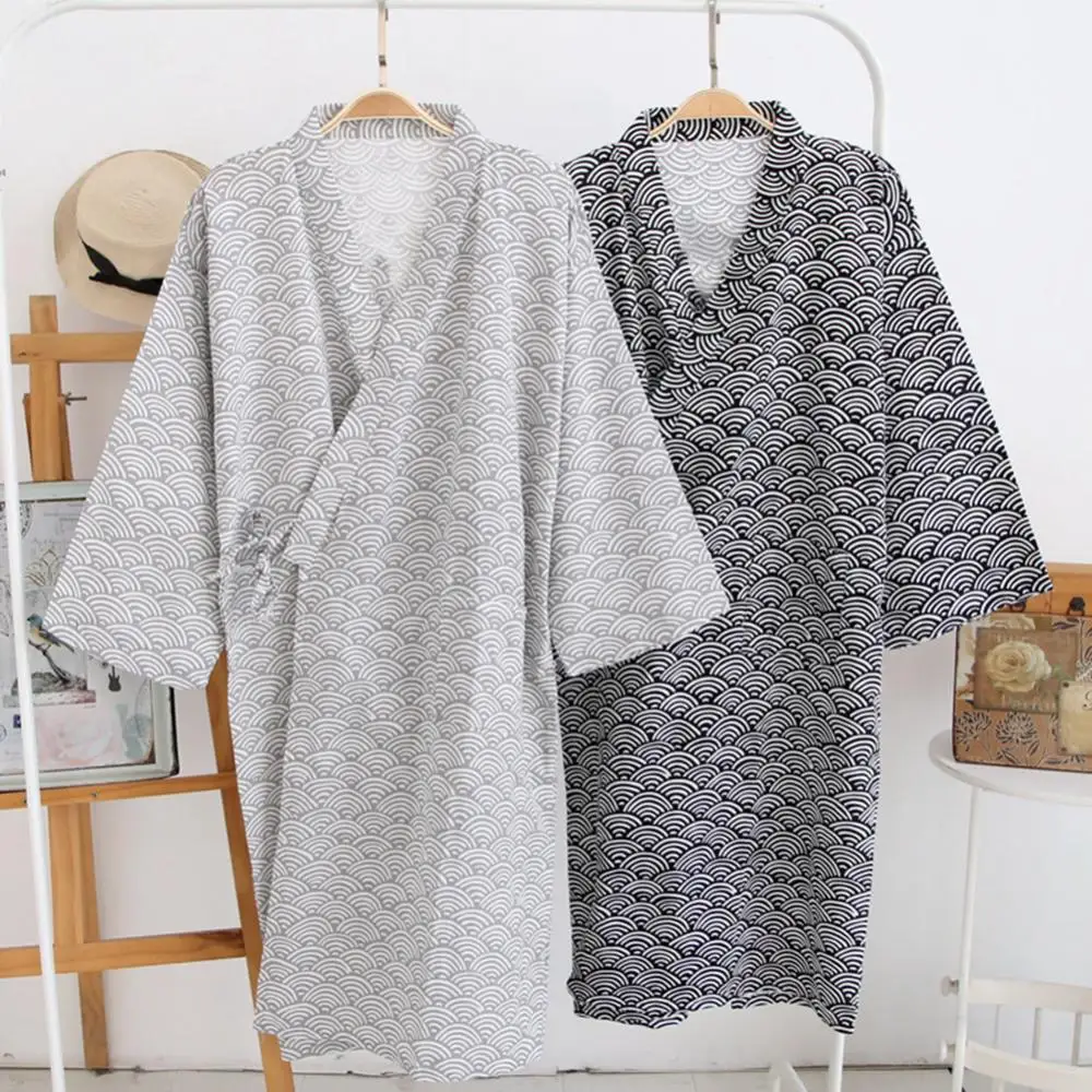 

Men Kimono Bath Robe Suck Water Elegant Bathrobe Plus Size Fashion Printing Sleepwear Nightgown Loose Mid Length Lounge Robe