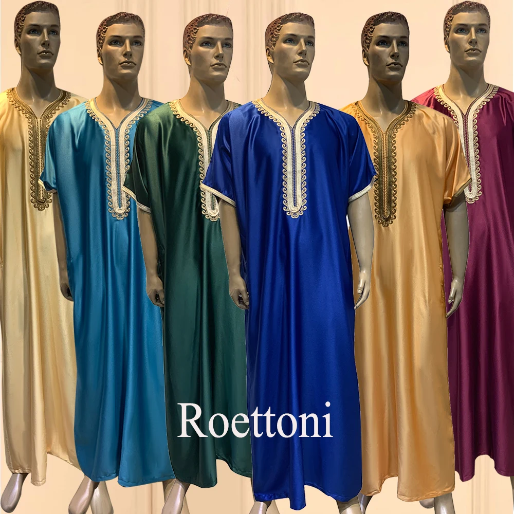 Roettoni Matt Fabric 1 Piece Muslim Long Kaftan Men Prayer Maxi Robe Jubba Thobe For Men Pakistan Saudi Arabia Djellaba Ramadan