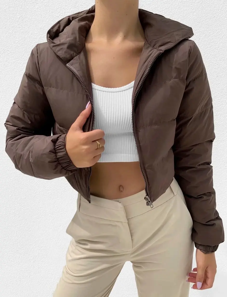 Women Outerwear Warm Long Sleeve Zipper Cropped Jacket Coat Solid Short Jacket Autumn Winter Female Puffer Jacket Parkas Mujer