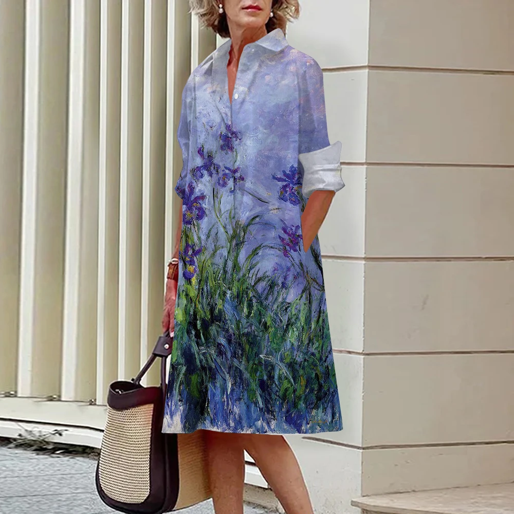 Новинка 2023 платье-рубашка женское офисное платье с длинным рукавом и принтом