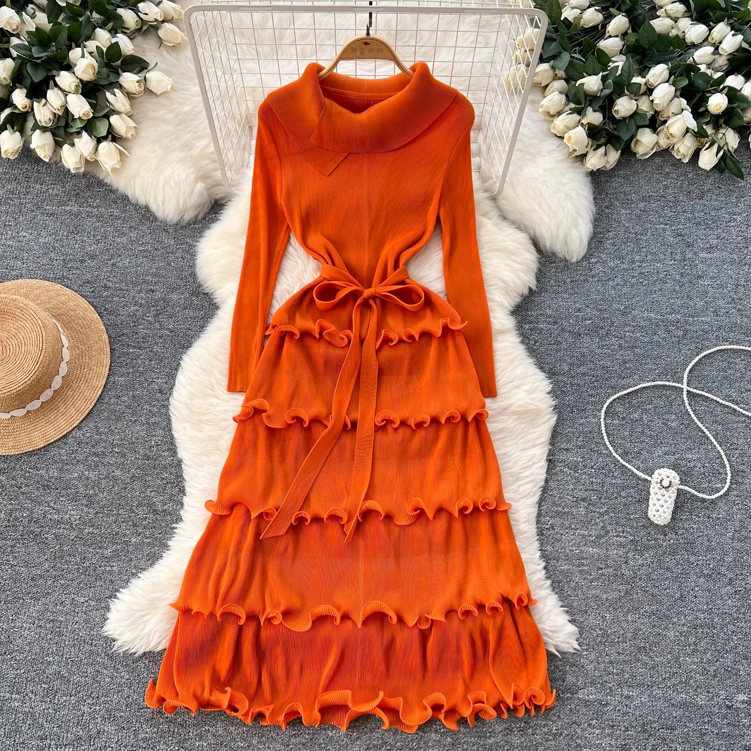 Miyake плиссированное платье миди для торта новинка 2025 весеннее женское с