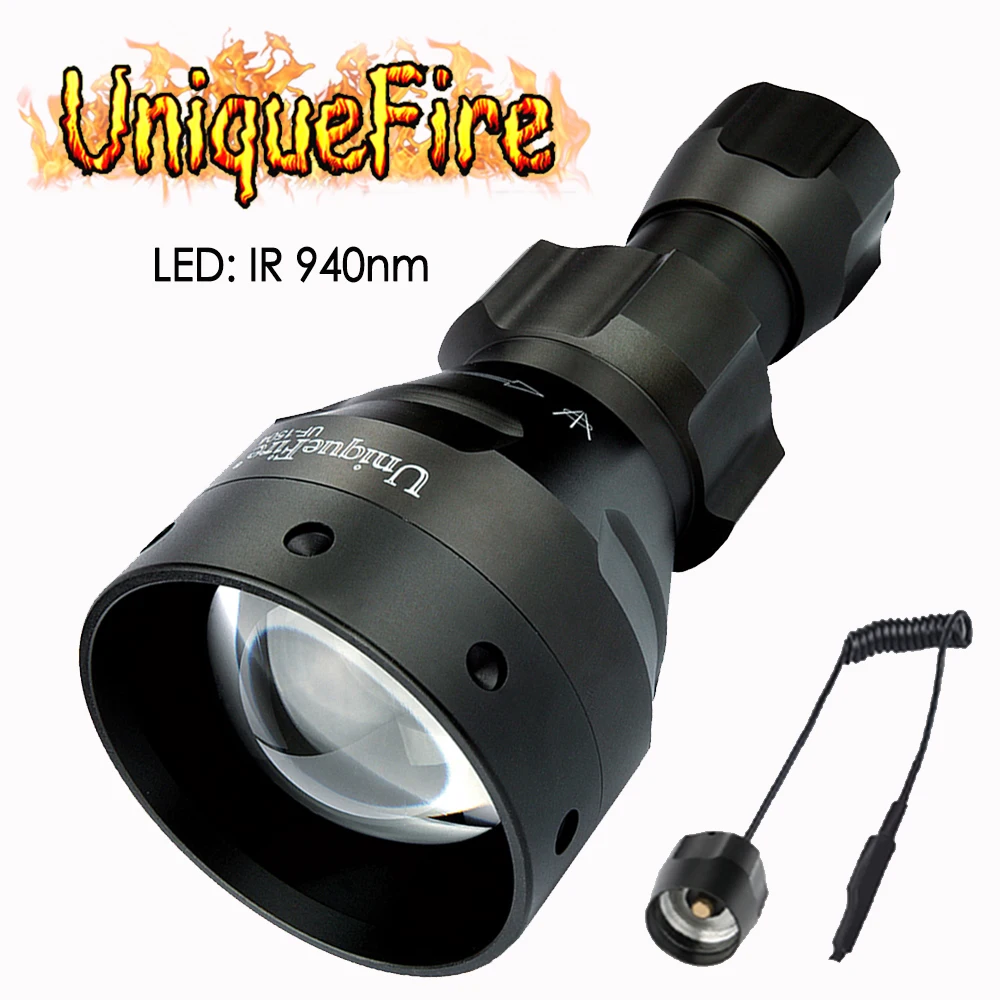 UniqueFire 1504 Rechargeable IR Flashlight 940NM Zoom 67mm Convex Lens 3 Modes Night Vision+Remote Pressure Switch For Hunting