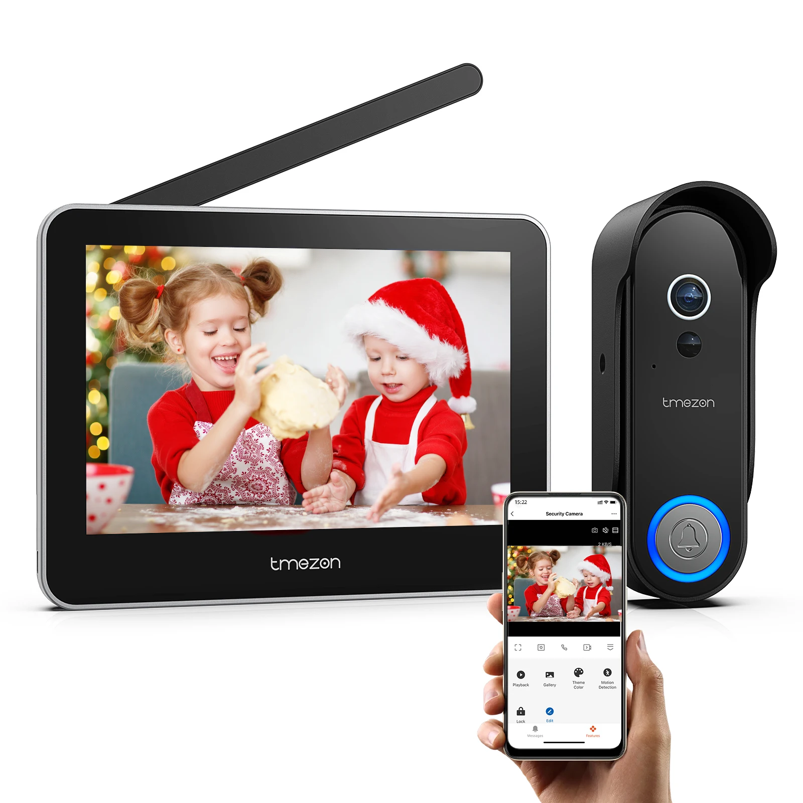 Видеодомофон TMEZON с Wi-Fi, 7-дюймовым сенсорным экраном, камерой 1080P, дверным звонком с перезаряжаемой батареей, датчиком движения PIR, управлением через приложение TUYA