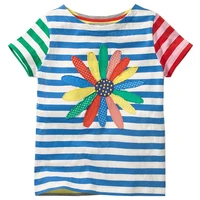 childrens clothing summer new girls t shirt knitted cotton round neck flower embroidered top