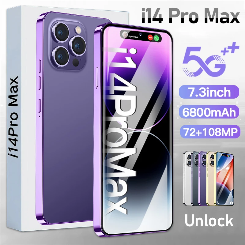 

2023 New i14 Pro Max Smartphone 2023 Full Screen 7.3 Inch Phones Original 16GB+1TB Global Version 4G 5G Cell Phone