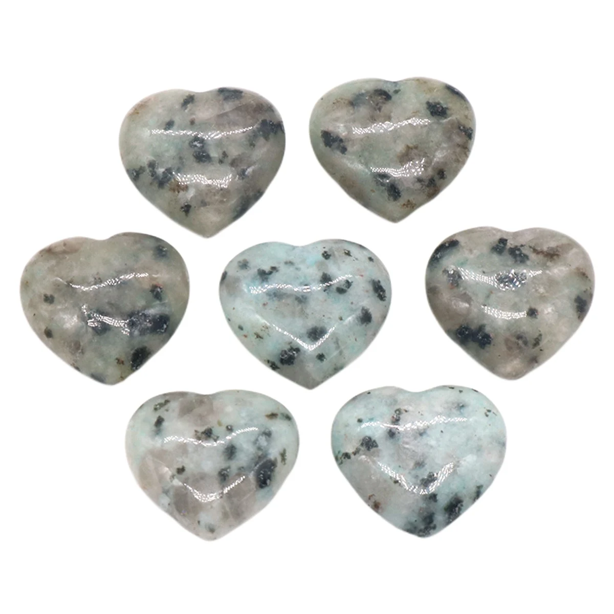 

7PCS Mini 20MM Healing Chakra Kiwi Stone Heart Gemstones Polished Pocket Decor Meditation Collects Rocks