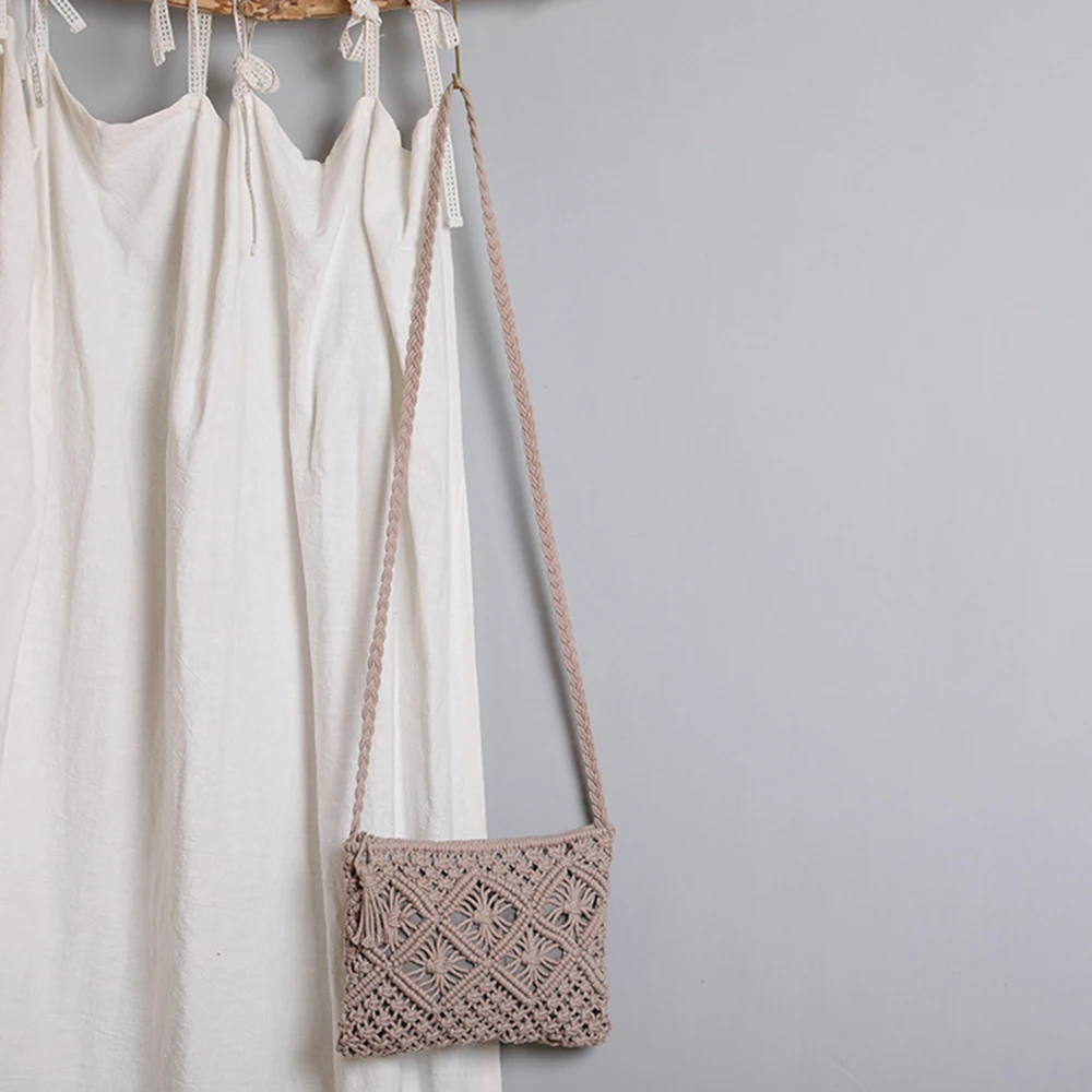 Женская плетеная Сумка через плечо хлопковый саквояж на шнурке пляжный
