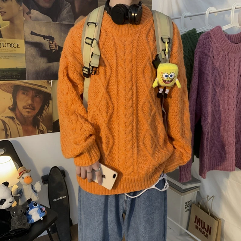 Men Sweaters 2021 Autumn Winter Warm Fashion Mens Pullovers Fit Knitted Casual Loose Korean Trendy Streetwear Male Solid Sweater