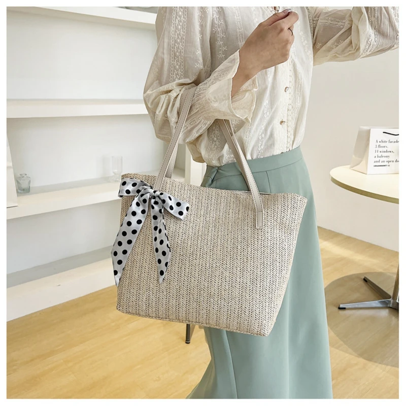 

Women Summer Large Capacity Beach Bags Straw Handbags Lady Bag Big Letter Linen Totes Casual Travel Shopping Bag Tassel Shoulder