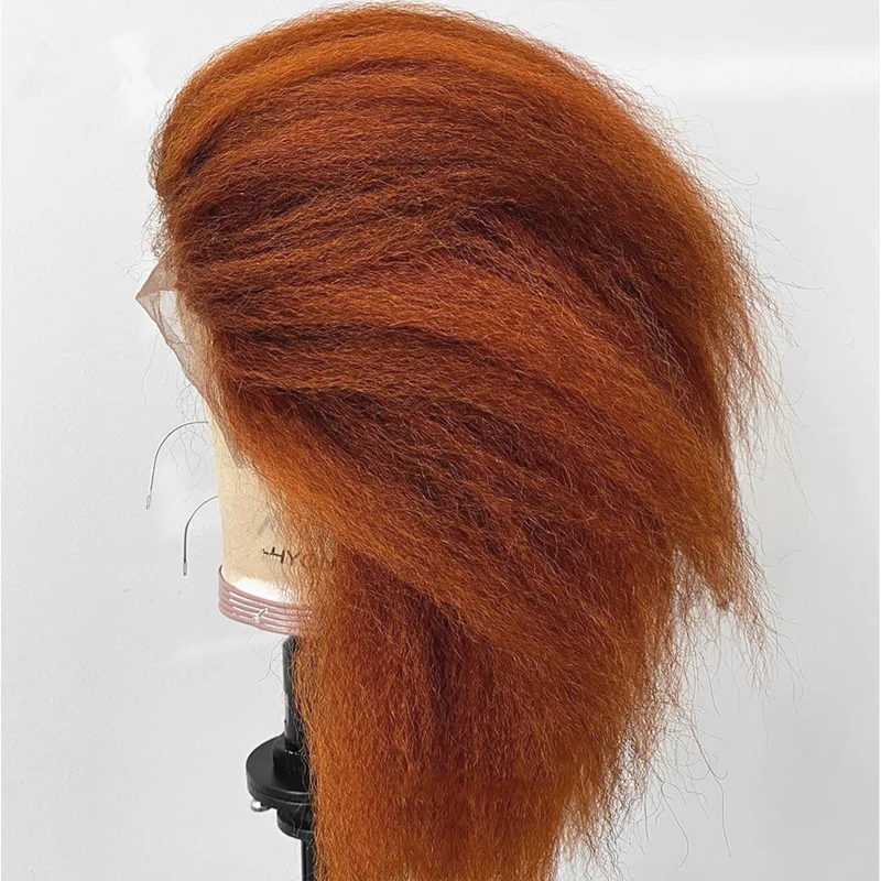 Natural Long 28 inch Soft Orange Brown Kinky Straight Hair Wig For Women Natural Hairline Kinky Straight Wig With Afro BabyHair