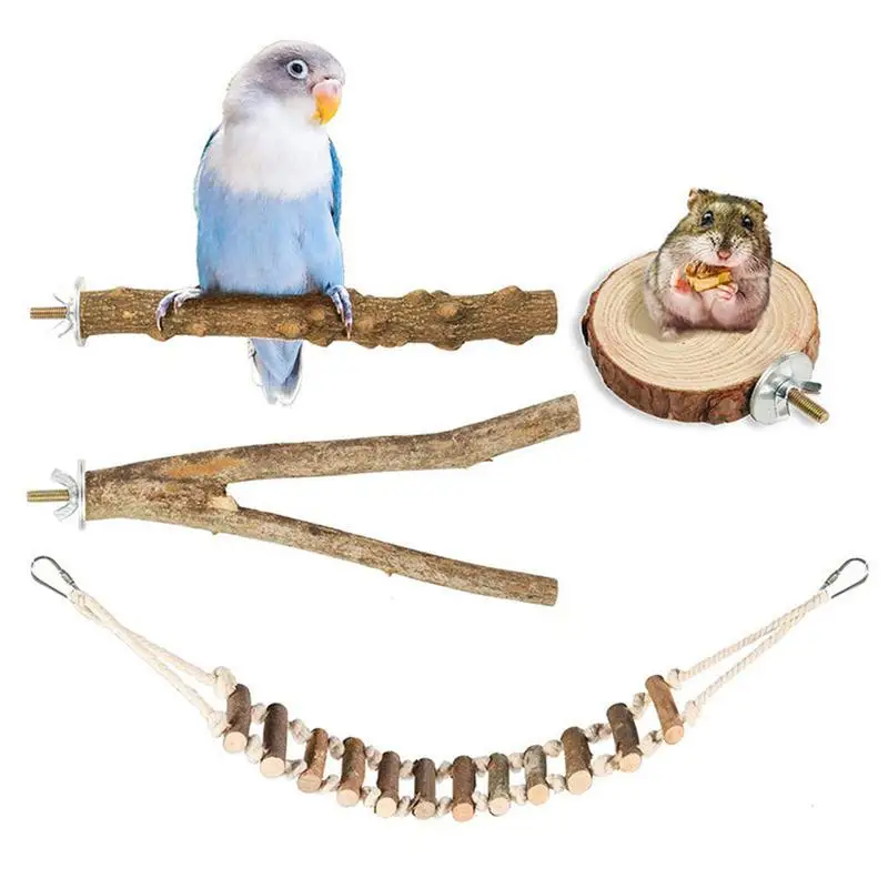 

Деревянная подставка для птиц, натуральная лестница для птиц с круглой платформой, 4 шт., Подвесная подставка для птиц, для Budgies