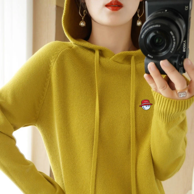 Women's Malbon Golf Clothing 2022 Autumn Winter Women's Sweater Golf Top Soft Warm Comfortable Knitted Hooded Cardigans Horse