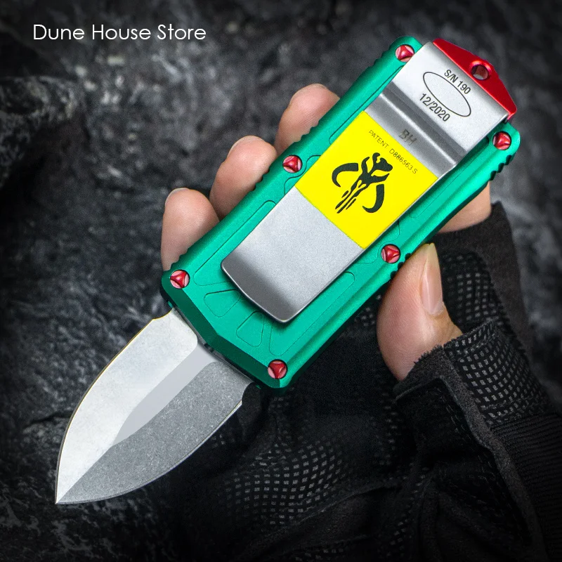 

EX Series Bounty Hunter Mini Pocketknives Micro OTF Tech Knife D2 Steel Stonewash Double Edge Tanto Blade EDC Self Defense A29