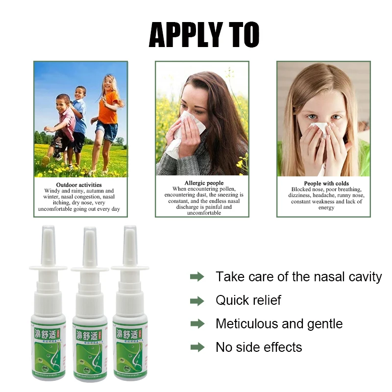 

3pcs 20Ml Nasal Spray Chronic Rhinitis Relieve Dressing Nose Care Antibacterial Solution Very Safe Sinusitis Treatment Medical
