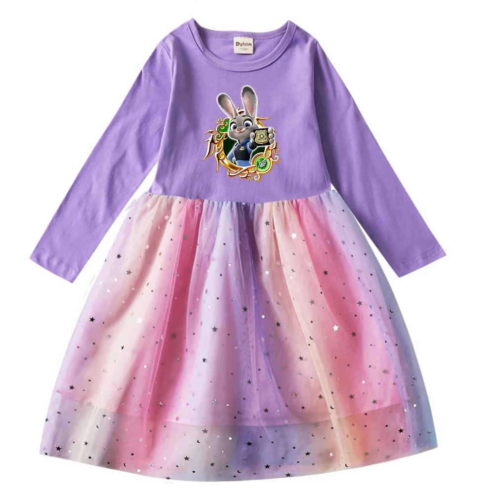 

Disney Zootopia Judy Nick Dresses Party Long Sleeve Costume Fall Dresses for Girls Teen Children's Prom Mesh Dresses