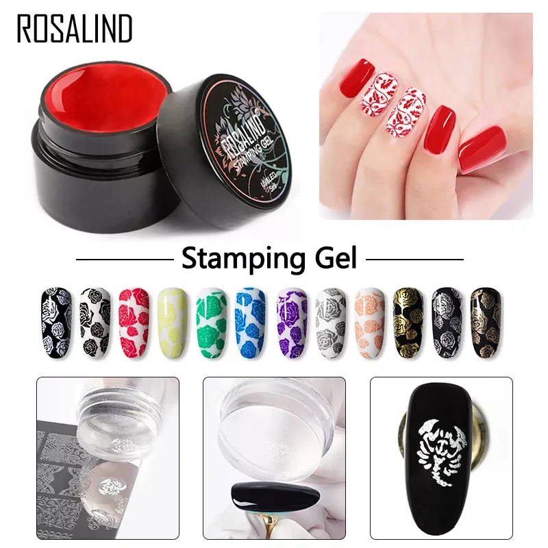 

ROSALIND 5ml Nail Stamping Gel Polish Black White Varnis Nail Polish Stamp Painting Color Soak Off UV Gel For Nail Art Stamping