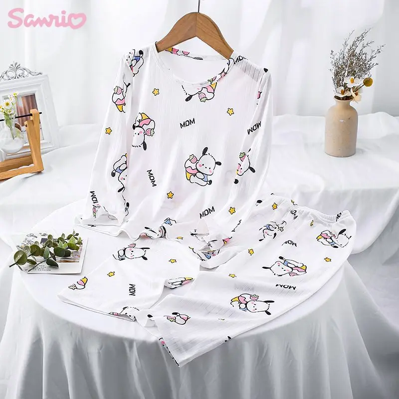 

Kawaii Sanrio My Melody Kuromi почтовые осенние детские пижамы Мультяшные Аниме длинные брюки с длинным рукавом Нижнее белье милая искусственная кожа