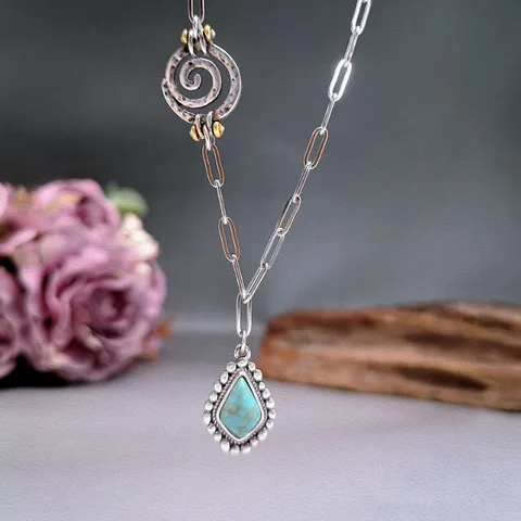 Женское ожерелье с подвеской в этническом стиле, винтажное Ожерелье Из Натуральной Бирюзы с геометрическим узором, роскошная бижутерия, Подарок на годовщину, 2023