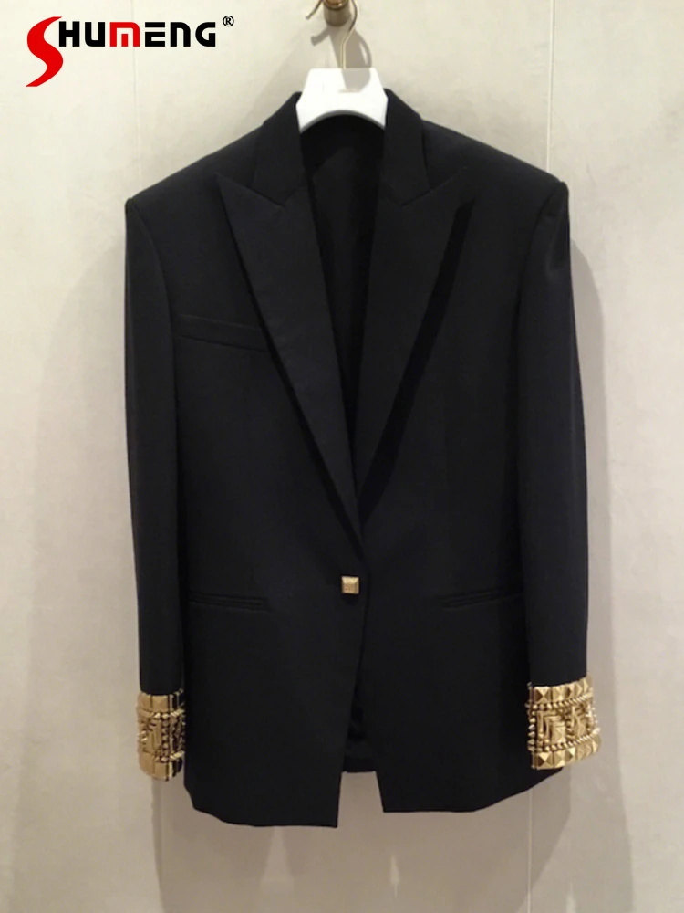 

Элегантный черный блейзер, куртка для женщин, Новинка осени 2023, модные женские блейзеры, куртка, универсальный костюм с длинным рукавом, пальто для женщин