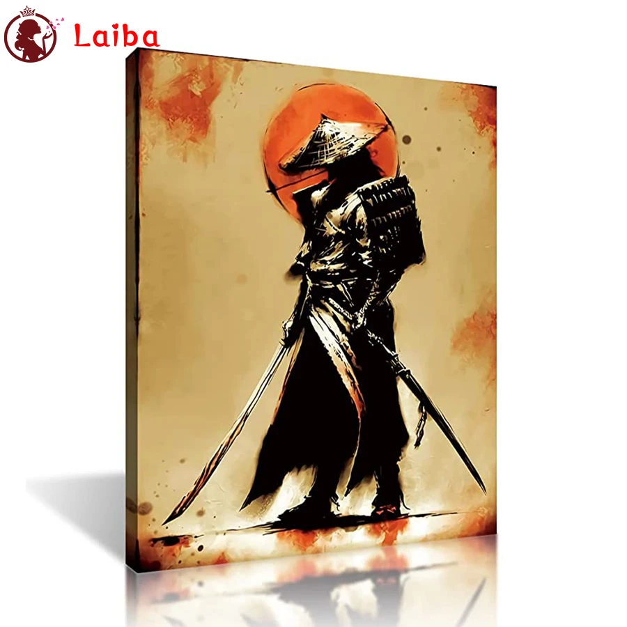 

Diamond Mosaic Colorful Ink Art Japanese Samurai Picture Diamond Painting Cross Stitch Embroidery Needlework Wall Art