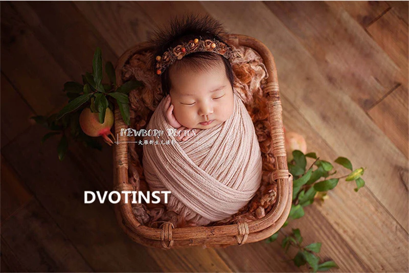 Реквизит для фотосъемки новорожденных Dvotinst ретро плетеная корзина из ротанга