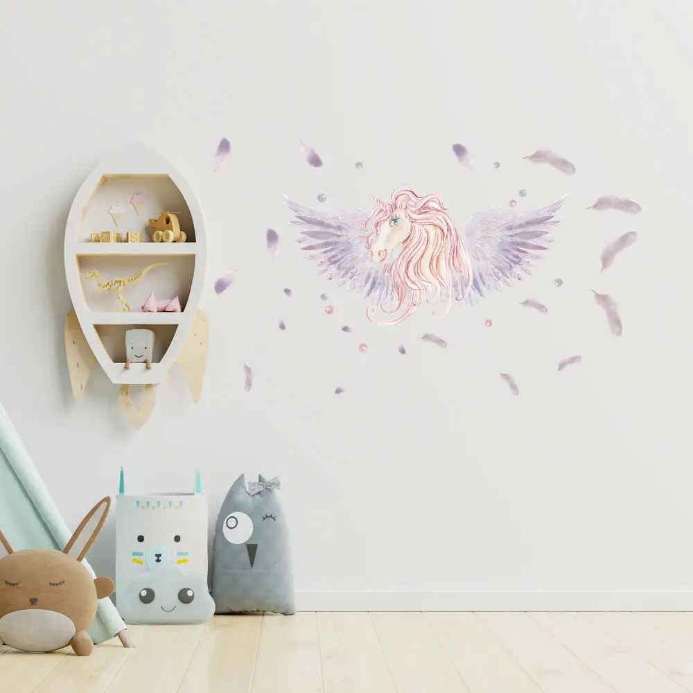 

Purple Unicorn Feathers Wings Wall Stickers DIY Wall Decals Unicorn Pattern Living Room Kids Room Nursery Wall Decor Home Decor