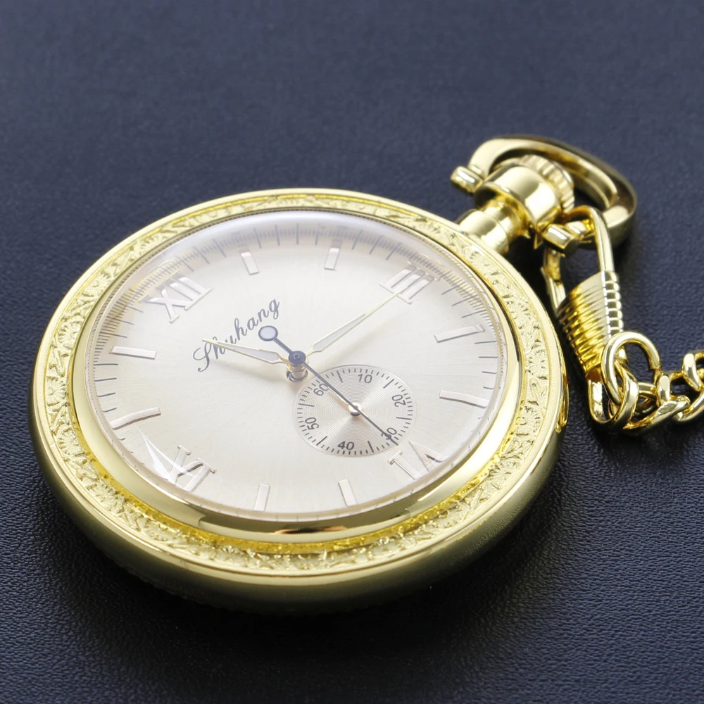 Shuhang Gold Roman Digital Mechanical Pocket Watch High Quality Unisex Necklace Pendant Jewelry Gift for Men and Women Religio