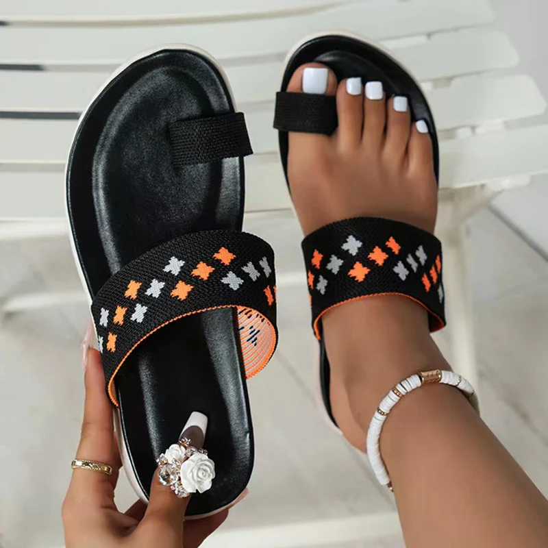 

Brand Women Knitting Clip-toe Causal Shoes 2023 New Flats Platform Slingbacks Slippers Flip-flops Walking Mujer Shoes Summer